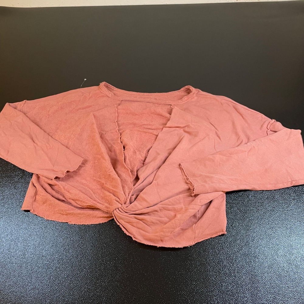 Aerie Twist Front Top Raw Hem Cropped Pullover Orange Womens Extra Small‎